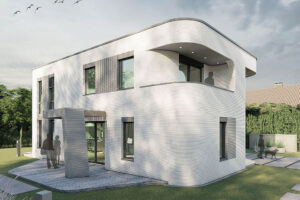 Rendering des per 3D-Betondrucks errichteten Einfamilienhauses