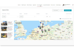 Übersichtskarte, die den Aufenthaltsort von Baumaschinen eines Unternehmens anzeigt