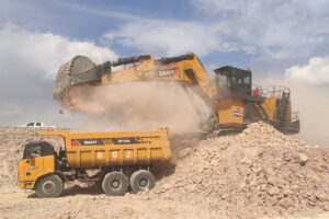 SANY auf der steinexpo 2023. Im Bild der SY2000 Minenbagger